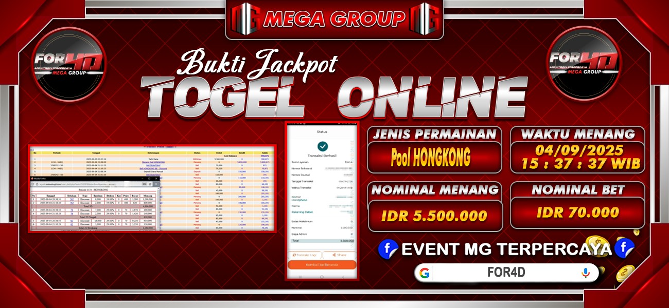 Bukti JP situs For4D hari Kamis, 04 September 2025
