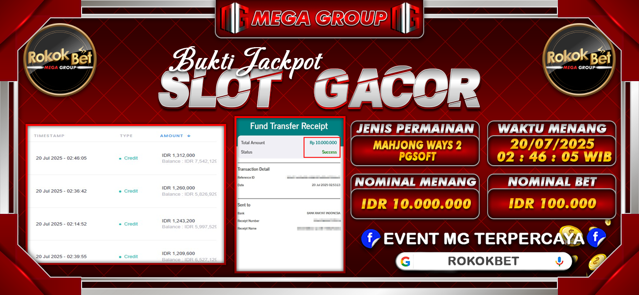 Bukti JP situs Rokokbet hari Minggu, 20 Juli 2025