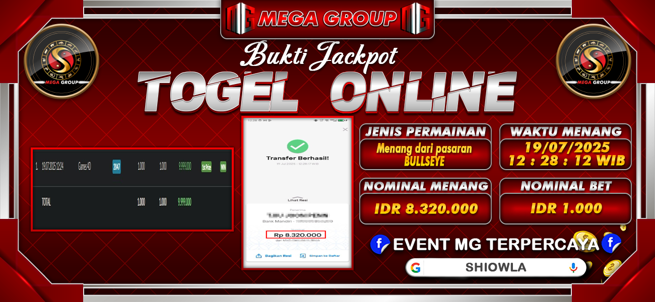 Bukti JP situs Shiowla hari Minggu, 20 Juli 2025