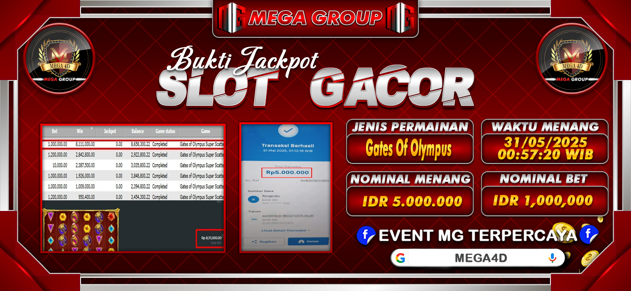 Bukti JP situs Mega4D hari Sabtu, 31 Mei 2025