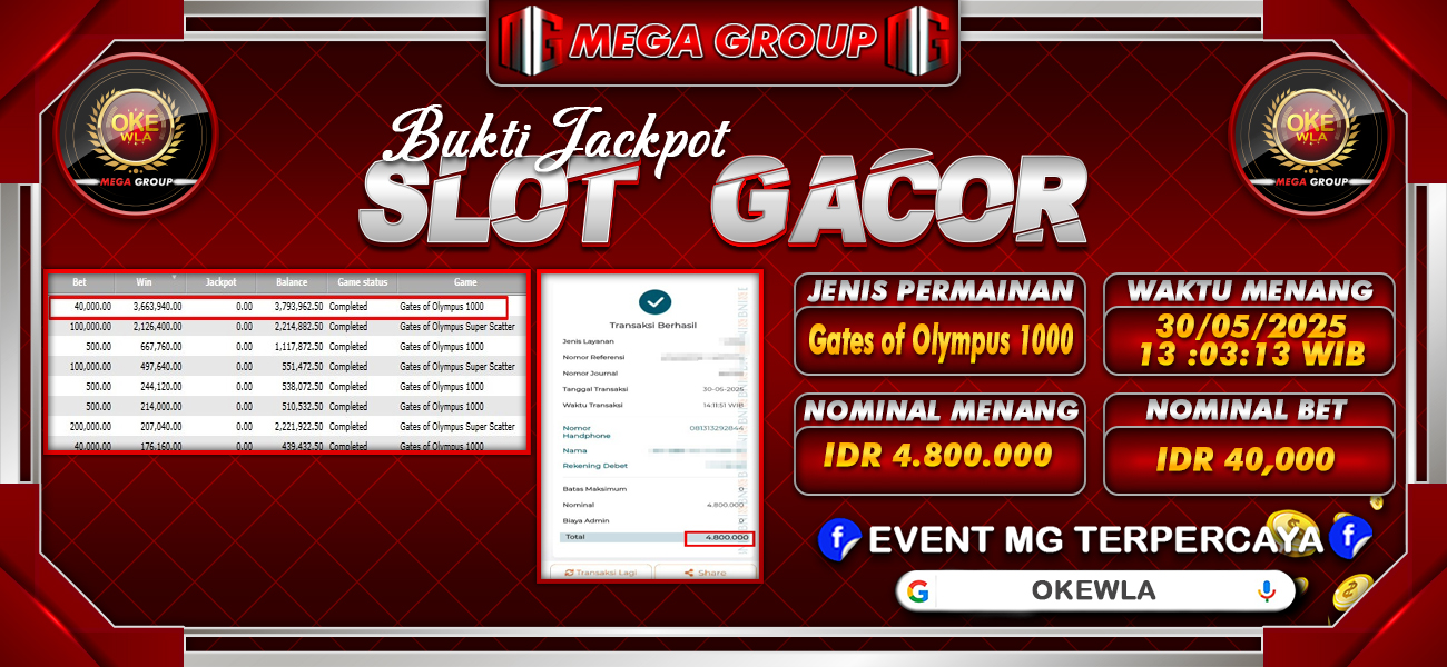 Bukti JP situs Okewla hari Jumat, 30 Mei 2025