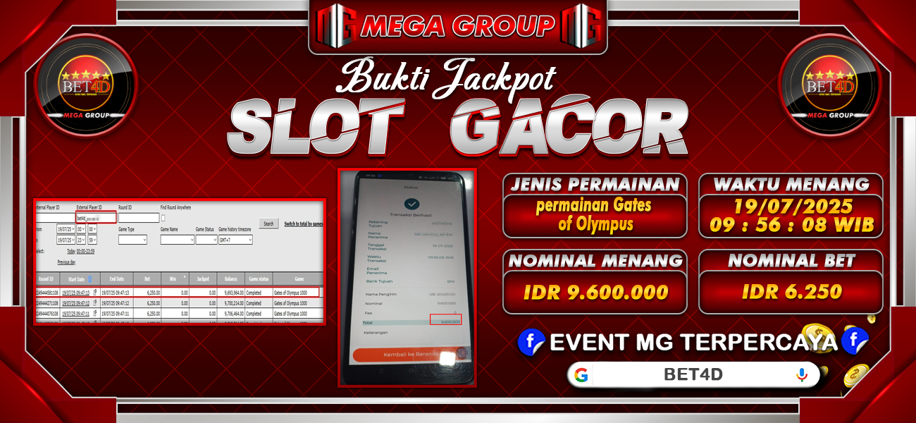 Bukti JP situs Bet4D hari Minggu, 20 Juli 2025