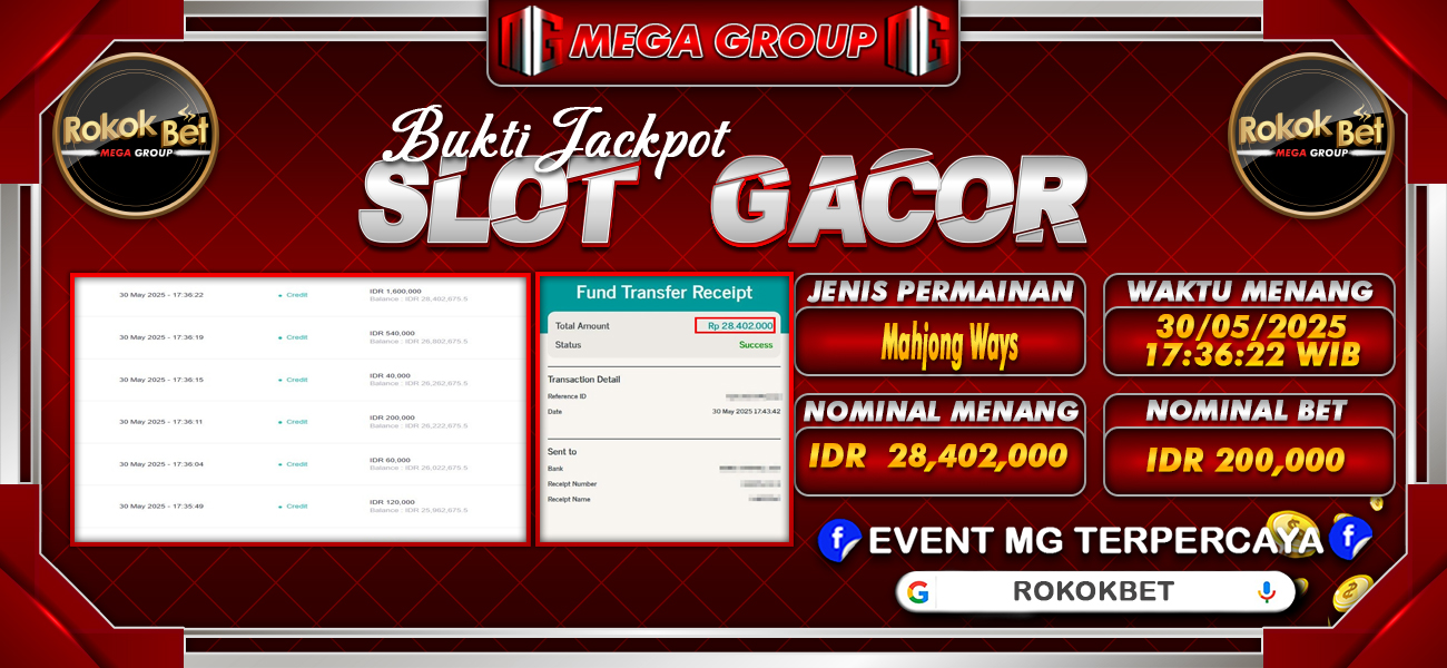 Bukti JP situs Rokokbet hari Jumat, 30 Mei 2025