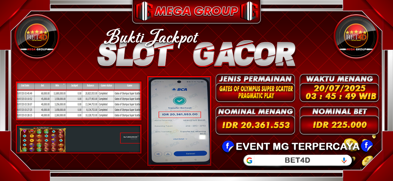 Bukti JP situs Bet4D hari Minggu, 20 Juli 2025