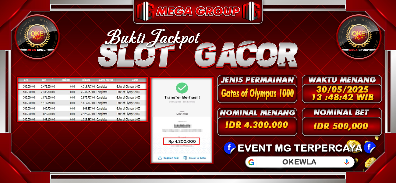 Bukti JP situs Okewla hari Jumat, 30 Mei 2025