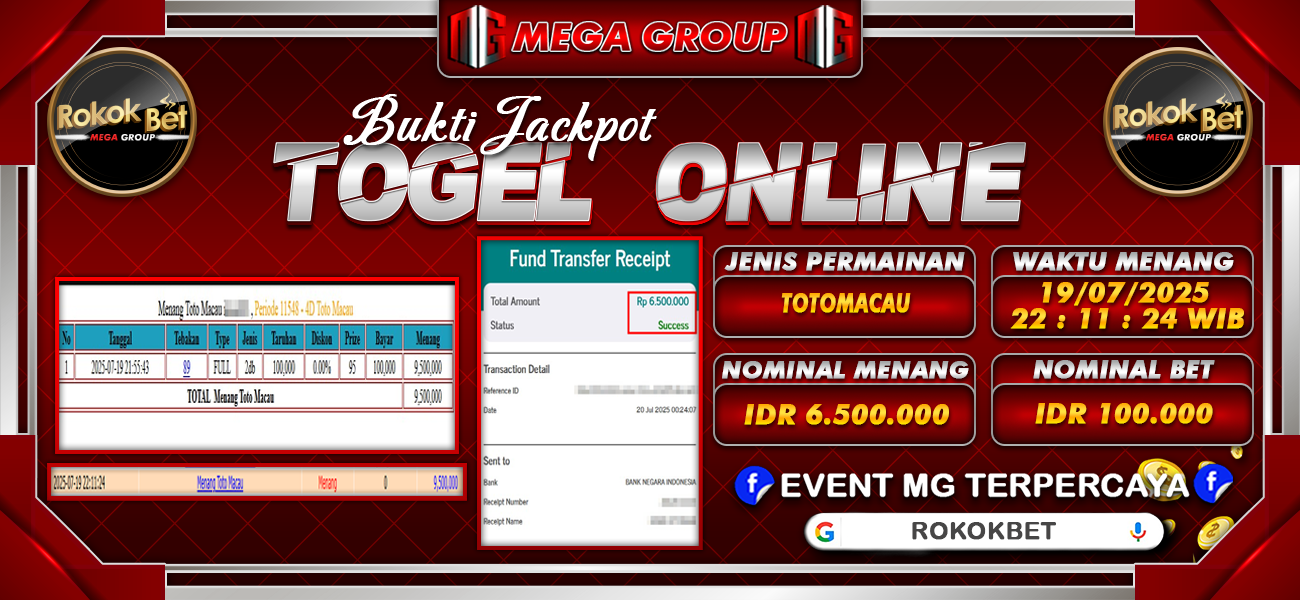 Bukti JP situs Rokokbet hari Minggu, 20 Juli 2025