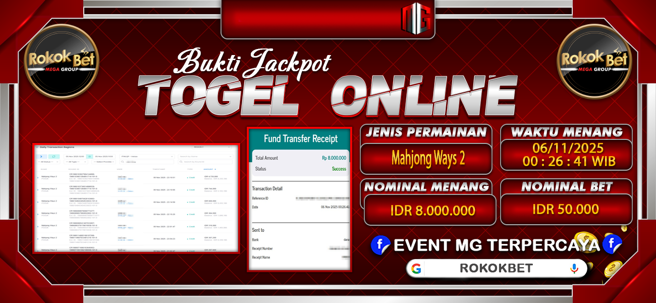 Bukti JP situs Rokokbet hari Kamis, 06 November 2025