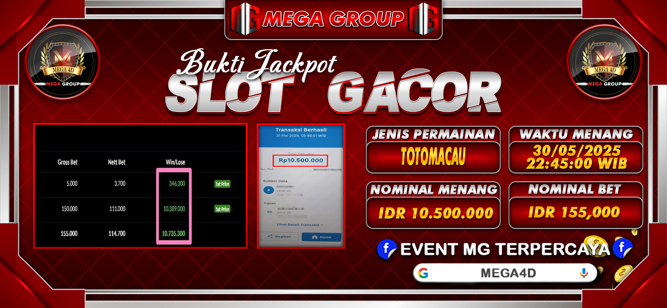 Bukti JP situs Mega4D hari Sabtu, 31 Mei 2025